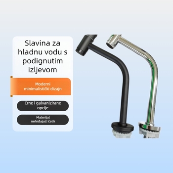 Slavina za umivaonik od nehrđajućeg čelika, hladna voda, podignuta ploča kupaonice