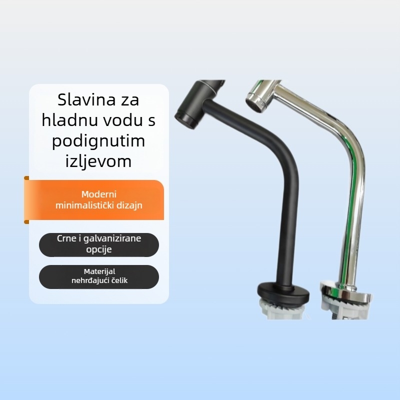 Slavina za umivaonik od nehrđajućeg čelika, hladna voda, podignuta ploča kupaonice