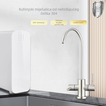 Kuhinjska slavina od nehrđajućeg čelika 304 za izravnu pitku vodu, dvostruka ručica i keramički ventil, model 304-50, brušena površina