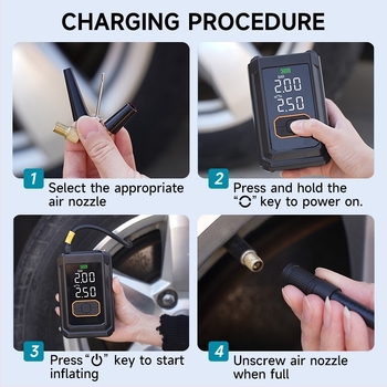 Prijenosna pumpa za automobil s digitalnim zaslonom, bežično napajanje (12V, 40 L/min, Mjerilica tlaka u gumama)