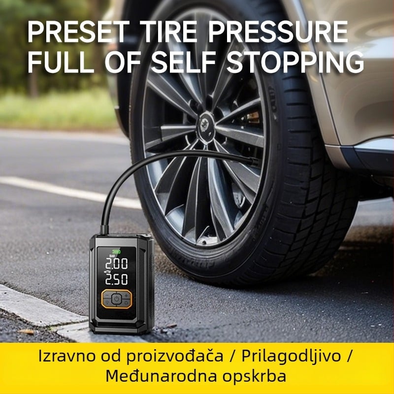 Prijenosna pumpa za automobil s digitalnim zaslonom, bežično napajanje (12V, 40 L/min, Mjerilica tlaka u gumama)