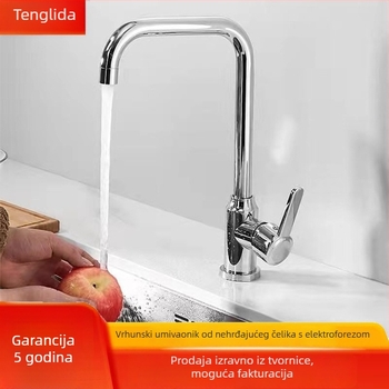 Nehrđajući čelični kuhinjski miješajući ventil, elektroplatirani završetak, keramičko jezgro ventila, Ø4 ulaz/izlaz, 0–99°C