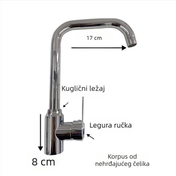 Nehrđajući čelični kuhinjski miješajući ventil, elektroplatirani završetak, keramičko jezgro ventila, Ø4 ulaz/izlaz, 0–99°C