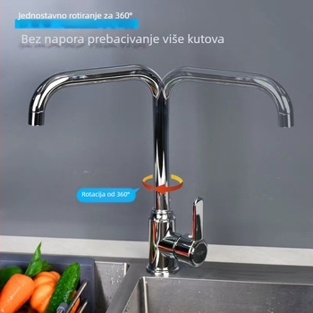 Nehrđajući čelični kuhinjski miješajući ventil, elektroplatirani završetak, keramičko jezgro ventila, Ø4 ulaz/izlaz, 0–99°C