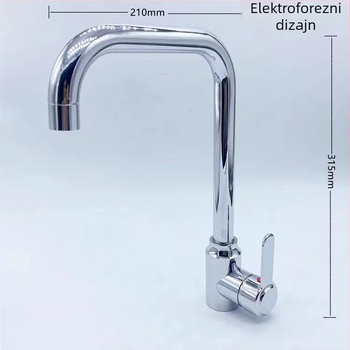 Nehrđajući čelični kuhinjski miješajući ventil, elektroplatirani završetak, keramičko jezgro ventila, Ø4 ulaz/izlaz, 0–99°C