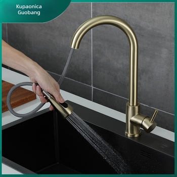 Izvušna kuhinjska slavina, nehrđajući čelik 304, model 02, keramički jezgreni ventil, brušeni završetak