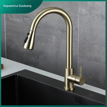 Izvušna kuhinjska slavina, nehrđajući čelik 304, model 02, keramički jezgreni ventil, brušeni završetak