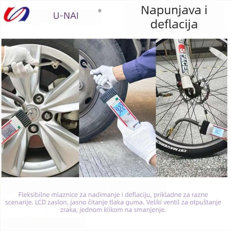 LCD elektronički pištolj za napuhavanje/ispuhivanje guma s digitalnim manometrom, aluminijska legura, raspon 0-255 PSI, točnost 0,5 PSI