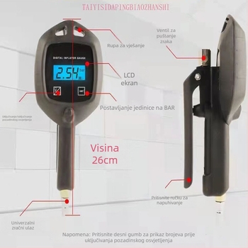 Digitalni visoko precizan mjerač tlaka u gumama automobila, elektronički mjerač tlaka za nadimanje i mjerenje tlaka u gumama, raspon 0-100 psi, prikaz u različitim jedinicama, točnost 100%