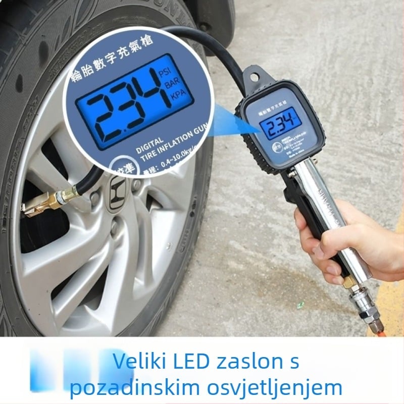 Visoko precizan mjerač tlaka u gumama s glavom za nadimanje i zaslonom za brojanje, nastavak za zračni pištolj