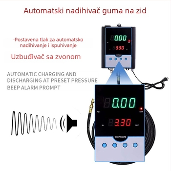 Potpuno automatiziran zidni napuhivač za automobil s ugrađenim manometrom tlaka u gumama, model DP-Q03