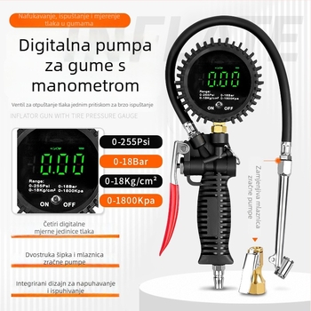 Digitalni mjerač tlaka u gumama automobila s pištolom za napuhivanje