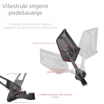 Univerzalni kvadratni retrovizor za električna bicikla, aluminijska legura, model 654186, montaža sa 8/10 zuba