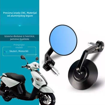 Motociklističko retrovizor, CNC aluminijska legura, kružni oblik, prednja i stražnja navojna montaža