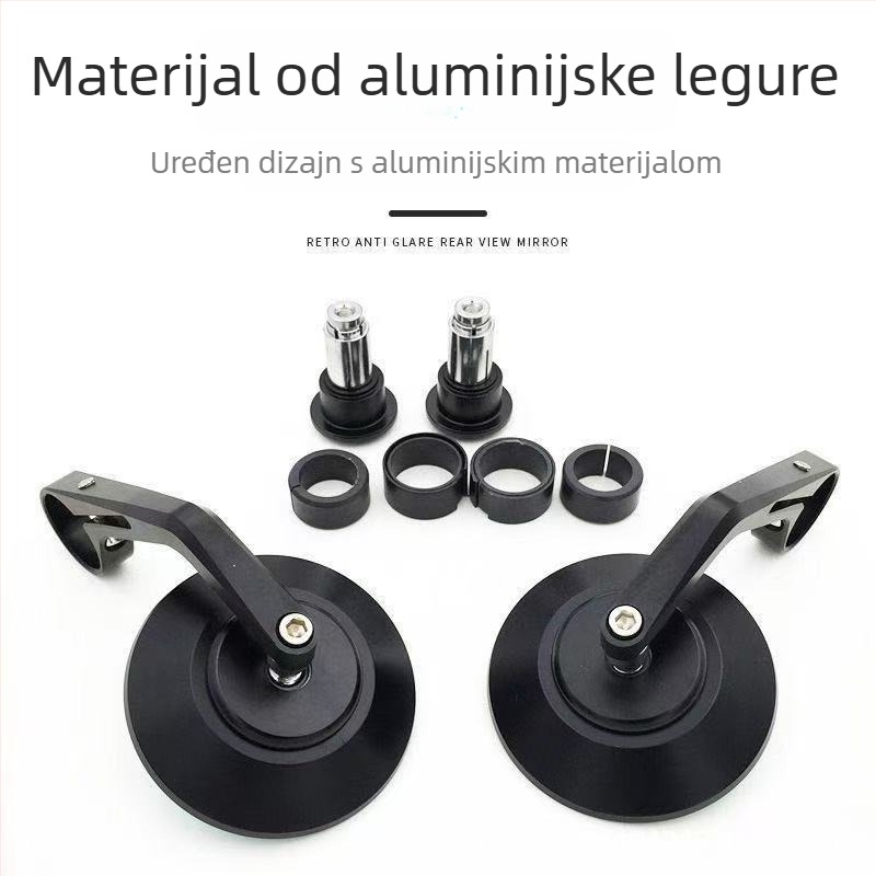 Motociklističko retrovizor, CNC aluminijska legura, kružni oblik, prednja i stražnja navojna montaža