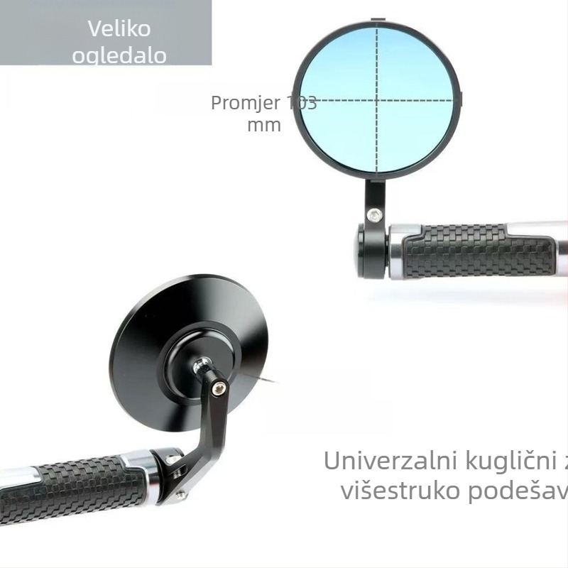 Motociklističko retrovizor, CNC aluminijska legura, kružni oblik, prednja i stražnja navojna montaža