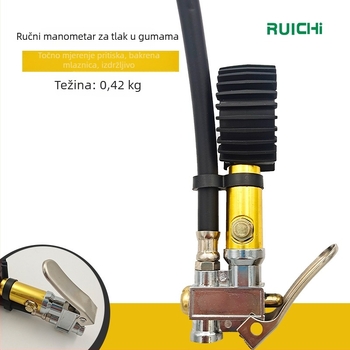 Ručni mjerač tlaka za gume Ruichi, kućište od cinkovog zlitka, raspon 220 psi, točnost 10 psi, prikaz više jedinica, težina 0,42 kg