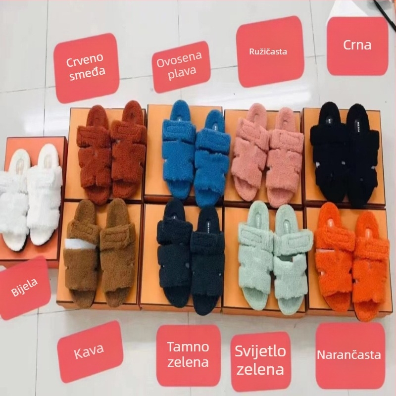 Papuče s jednim remenom — rimski stil; gornji materijal: lan; unutarnji materijal: umjetna kosa; potplat: guma.