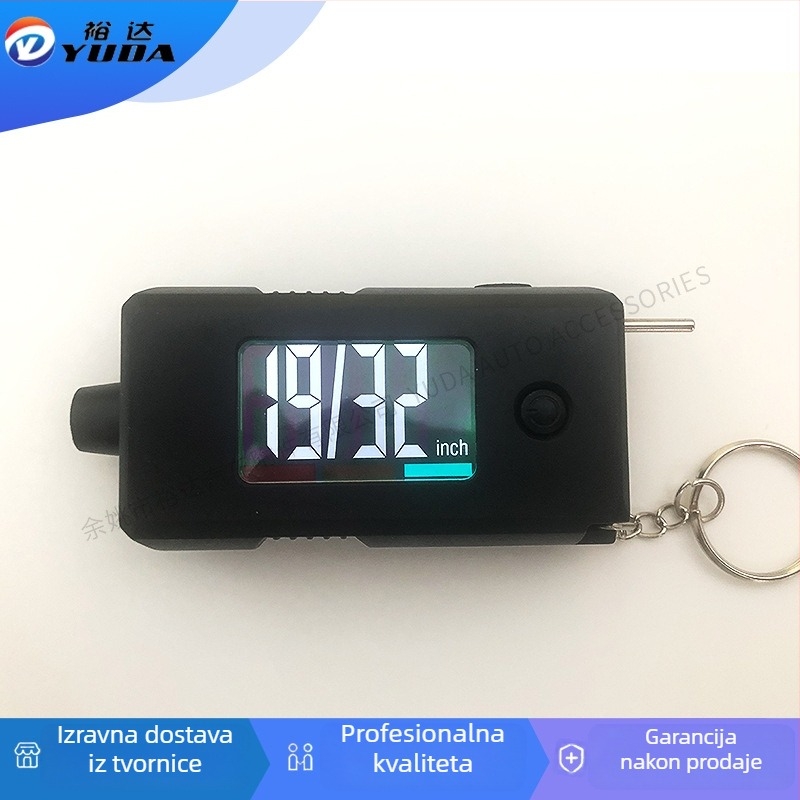 Dvostruki digitalni mjerač tlaka u gumama i mjerač dubine profila — raspon 3–120 psi, točnost ±1 psi, rezolucija 0,5 psi, ABS, CR2032 baterija