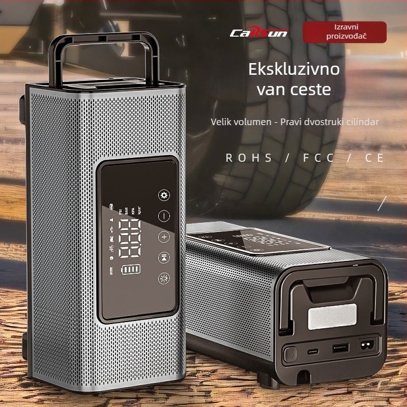 Pumpa za zrak u vozilu s dvostrukim cilindrima, 12V, 120W, 35 L/min, bežično punjenje, digitalni displej