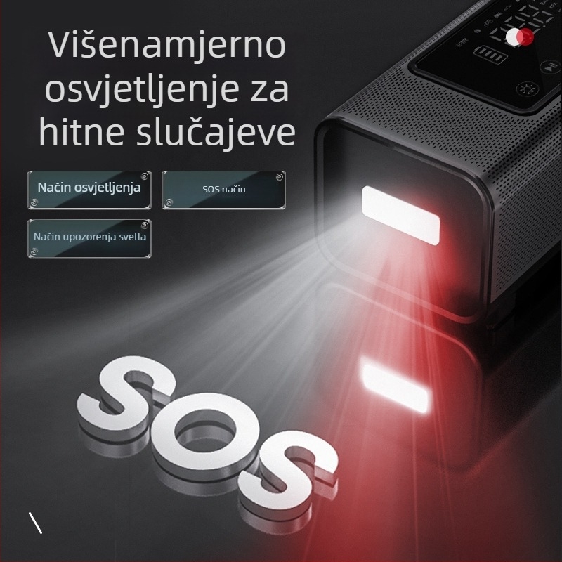 Pumpa za zrak u vozilu s dvostrukim cilindrima, 12V, 120W, 35 L/min, bežično punjenje, digitalni displej