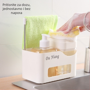 Set kuhinjskog organizera: Dozator dezinfekcije ruku, Kutija tekućine za pranje posuđa, Kutija sapuna, Držač ručnika — ABS, 371 g, injekcijsko oblikovanje, moderan stil, bez bušenja