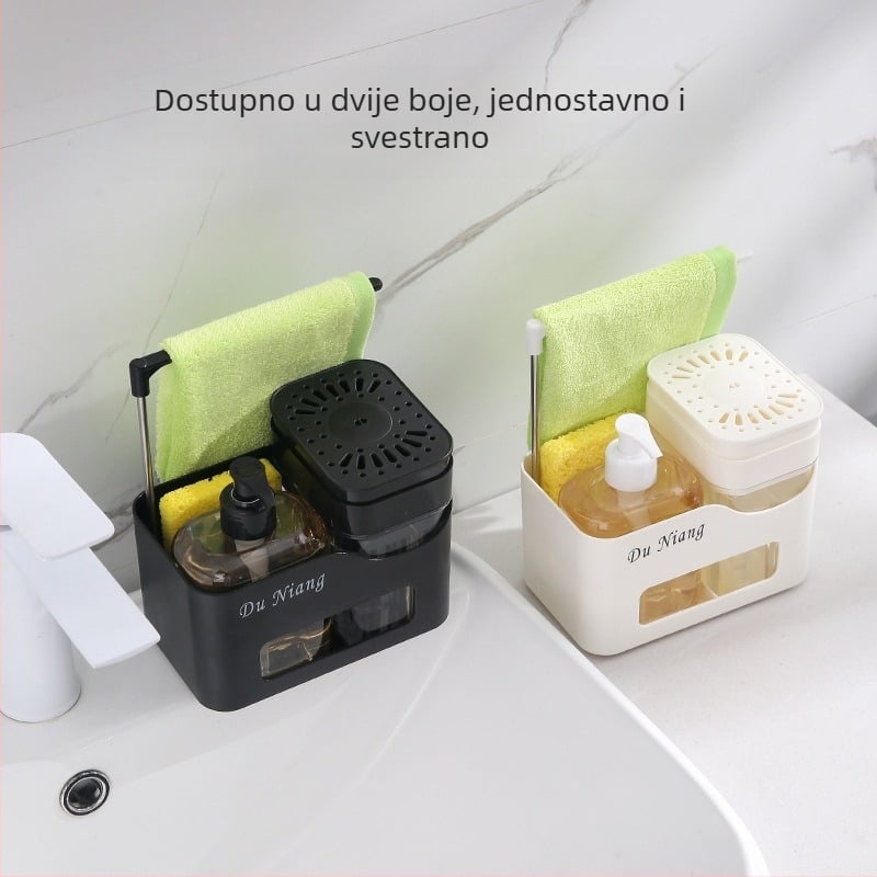 Set kuhinjskog organizera: Dozator dezinfekcije ruku, Kutija tekućine za pranje posuđa, Kutija sapuna, Držač ručnika — ABS, 371 g, injekcijsko oblikovanje, moderan stil, bez bušenja