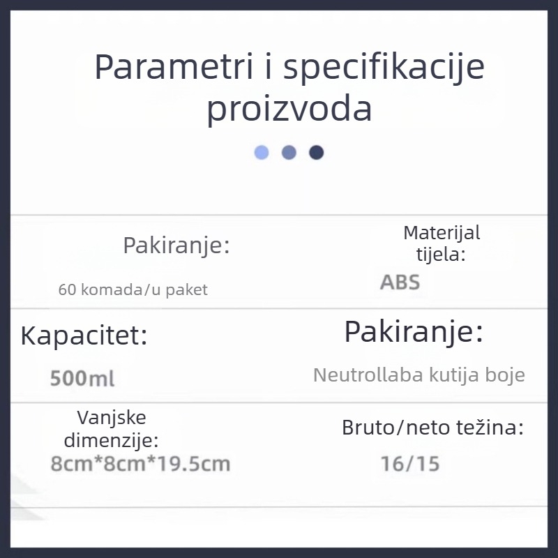 Zidni dozator tekućeg sapuna, ABS plast, 500 ml, kapljični tip, ručni tlak, CE certifikat