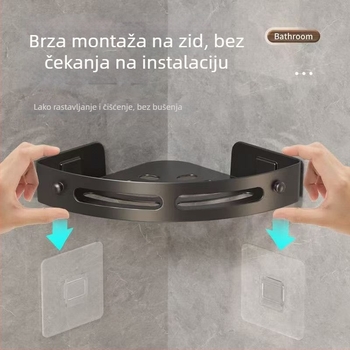 Kupaonska trokutasta kutna polica, plastika, bez bušenja, nosivost 10 kg, moderni minimalistički stil