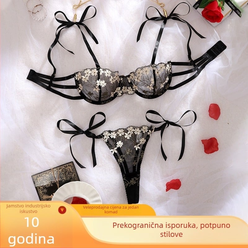 Set donjeg rublja s prozirnom čipkom, push-up trostruke naramenice, poliester