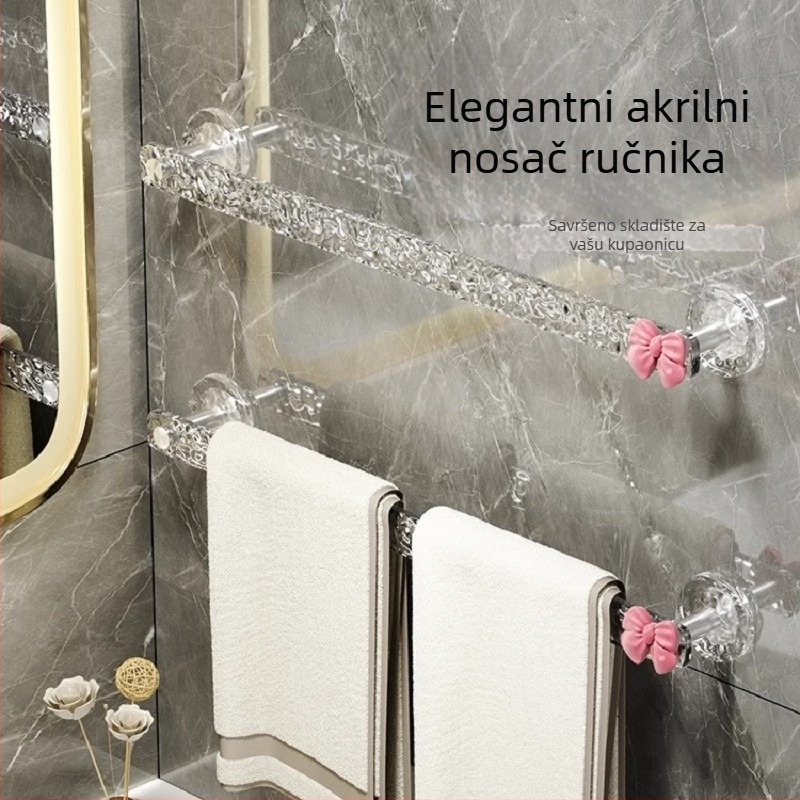 Zidni nosač za ručnike, plastični, s jednom šipkom, kupaonica, skladište, bez bušenja