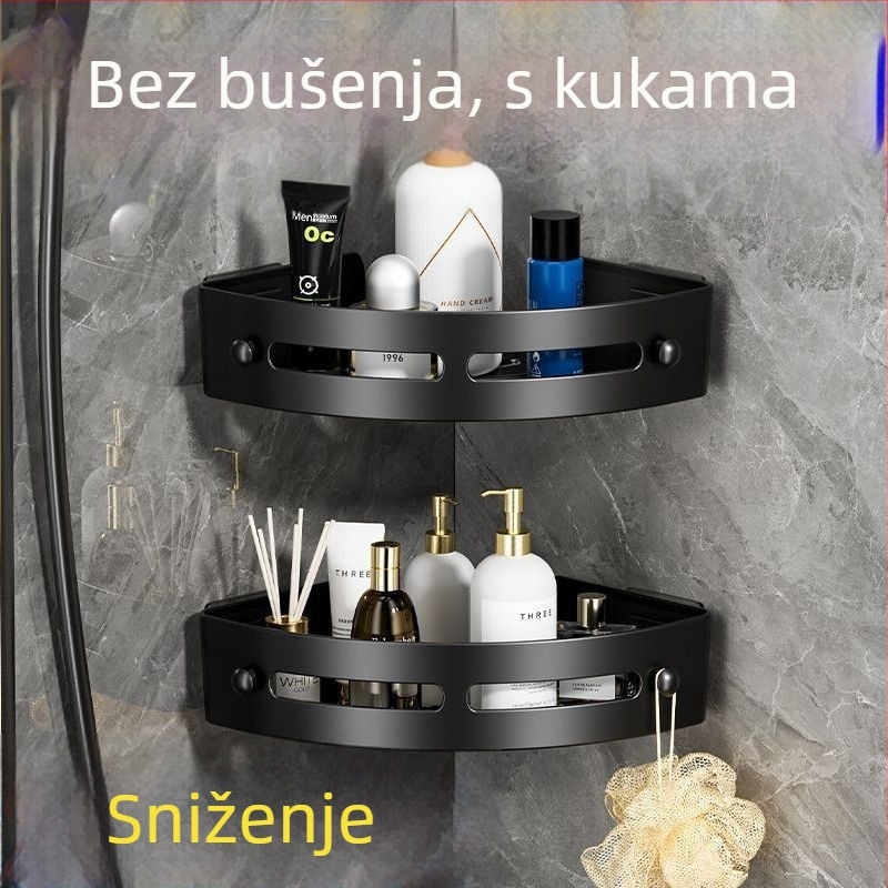 Polica za kupaonicu bez bušenja - ljepilo montaža, plast, jednostupanjska, moderan korejski stil