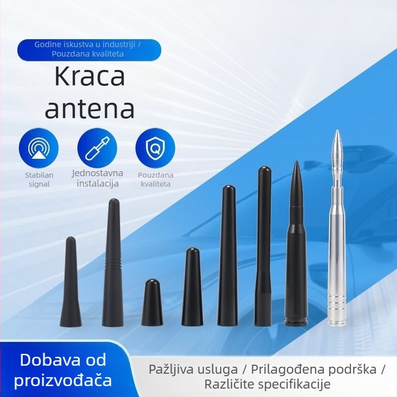 Auto radio antena s navojnom instalacijom; univerzalna kompatibilnost; rad na 12 V; obrada i prilagođavanje dostupni (Instalacija: navojna; Napajanje: 12 V; Kompatibilnost: univerzalna; Obrada i prilagođavanje: dostupni)