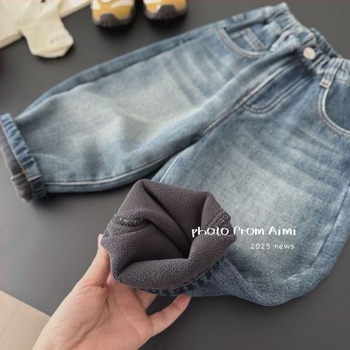 Dječje traperice s fleece podstavom, korejskog stila, denim, pamuk, meka obrada, zimske