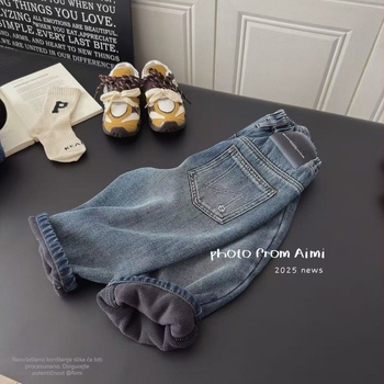 Dječje traperice s fleece podstavom, korejskog stila, denim, pamuk, meka obrada, zimske