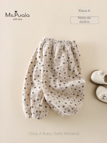 Dječje hlače s fleece podstavom — šumski stil, nježne na kožu, ležerno; srednji struk s elastikom; vanjski materijal 100% poliester, unutarnji 94,8% poliester + 5,2% spandex; za dob 1–3 godine; pogodno za proljeće do zime