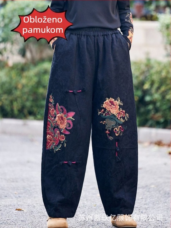 Ženske harem hlače od pamuka, etnički stil, elastična struka, širok kroj, zimski model 2025