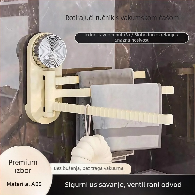 Rotirajući držač ručnika s usisnom čašom, bez bušenja, plastični, nosivost 500