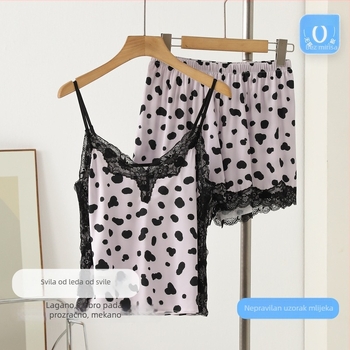 Ice Silk pidžama, bez rukava s čipkastim leđnim dijelom i šorcama, tanak, prozračan ljetni san