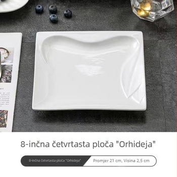 Kvadratna keramička ploča za hotele, porcelan ojačan magnezijem, visoka bijela, debeli dizajn, moderan jednostavan dizajn, ploča za steak s motivom leptirove orhideje