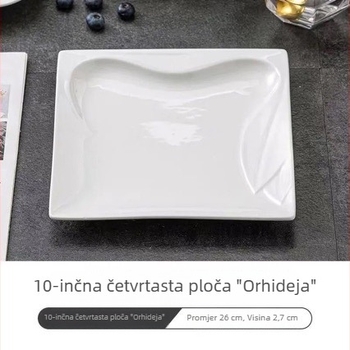 Kvadratna keramička ploča za hotele, porcelan ojačan magnezijem, visoka bijela, debeli dizajn, moderan jednostavan dizajn, ploča za steak s motivom leptirove orhideje