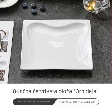 Kvadratna keramička ploča za hotele, porcelan ojačan magnezijem, visoka bijela, debeli dizajn, moderan jednostavan dizajn, ploča za steak s motivom leptirove orhideje