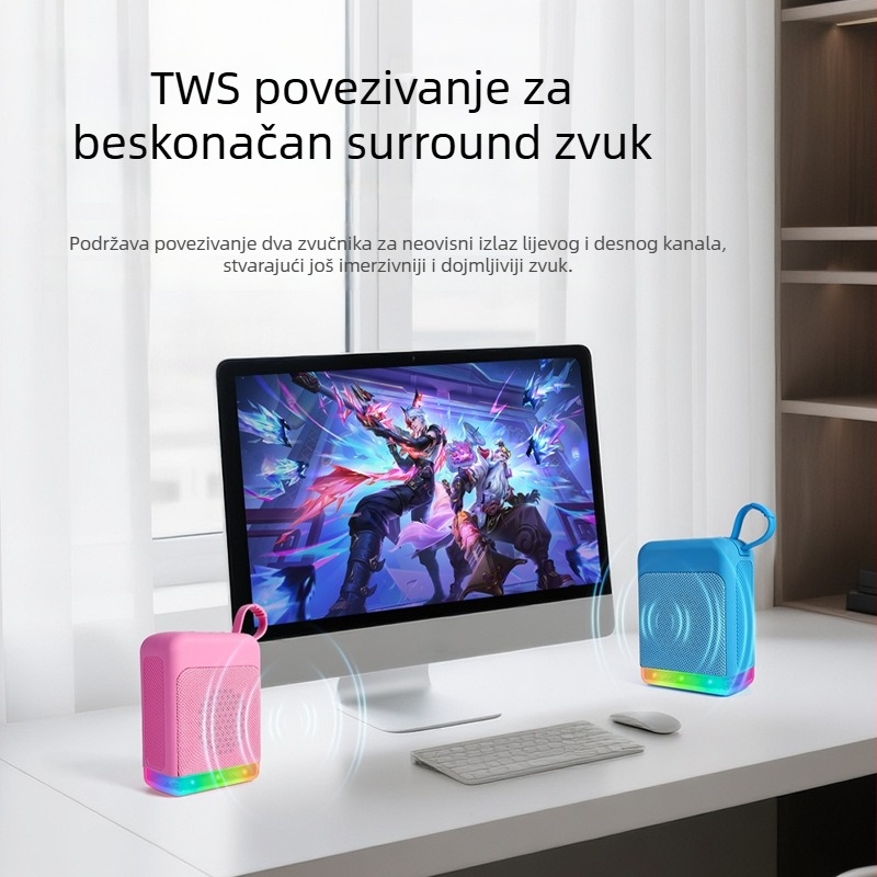 RGB Bluetooth zvučnik s radiom, prenosiv IPX3 vodootporan, 5W, ugrađena baterija 1200–2000mAh, Bluetooth 5.2, 100Hz–20kHz