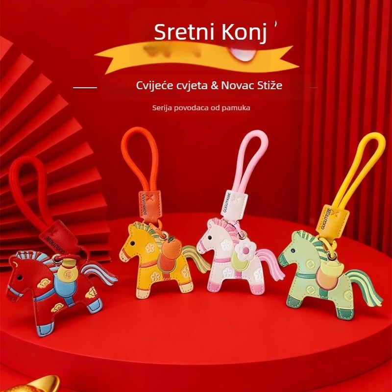 Kožni privjesak za ključeve s motivom Godine Konja, držač kartice, kineski stil