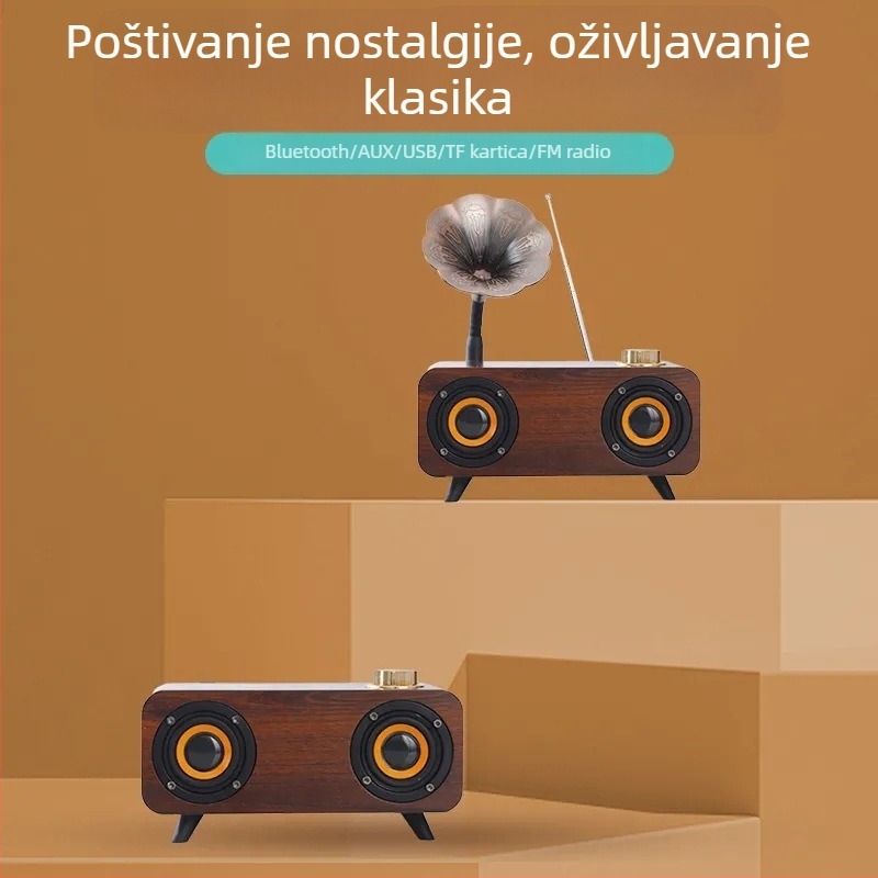 Retro Bluetooth zvučnik, 2 zvučnika, IPX7 vodootporan, Bluetooth 5.0, 20W, ugrađena baterija 1000-1200mAh