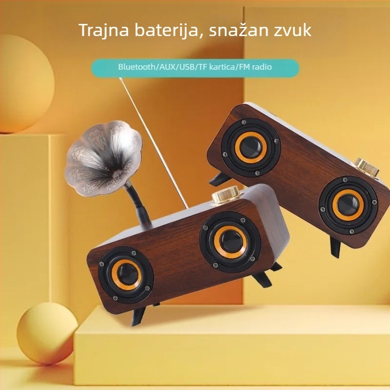 Retro Bluetooth zvučnik, 2 zvučnika, IPX7 vodootporan, Bluetooth 5.0, 20W, ugrađena baterija 1000-1200mAh