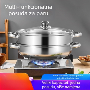 Nehrđajući čelični višefunkcionalni posuda za parenje juhe, dvostruki sloj parne posude, kompatibilan s plinskim i indukcijskim pločama, oprema za bufet, prilagodba logotipa, ovlaštena privatna marka, vrhunska kvaliteta