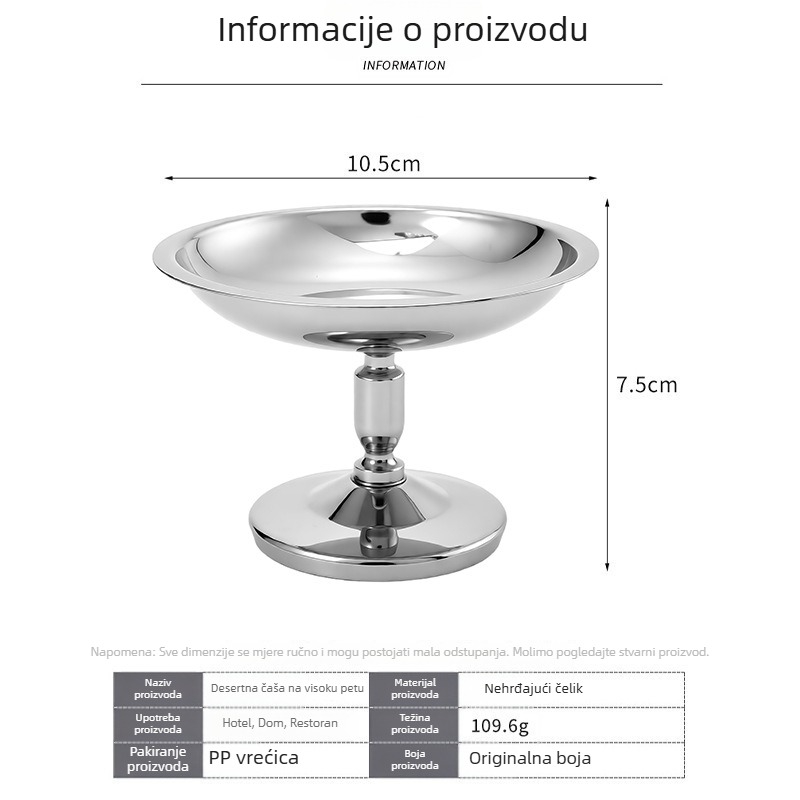 Čašica od nehrđajućeg čelika za puding i sladoled, visoka čaša za napitke i milkshake
