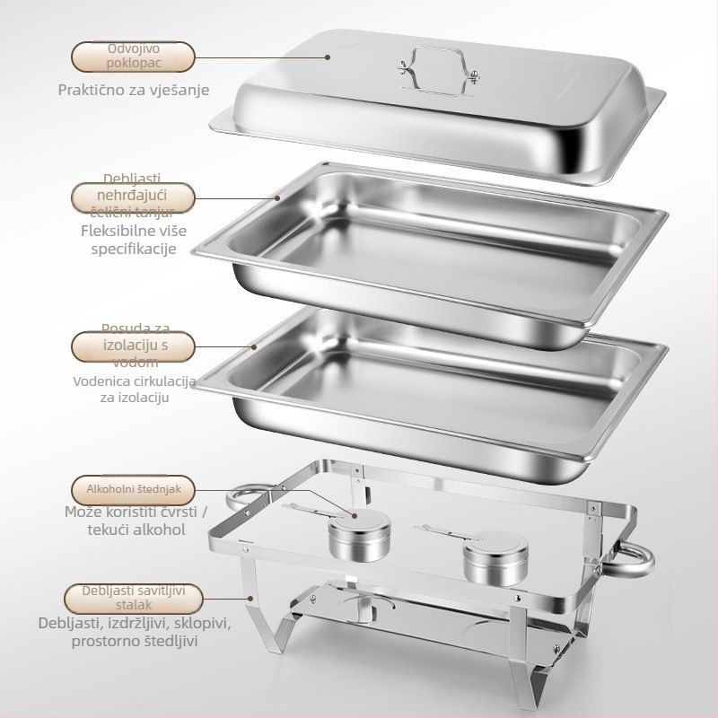 Nehrđajući čelični bufet s izoliranim pretincima za doručak i brzu hranu