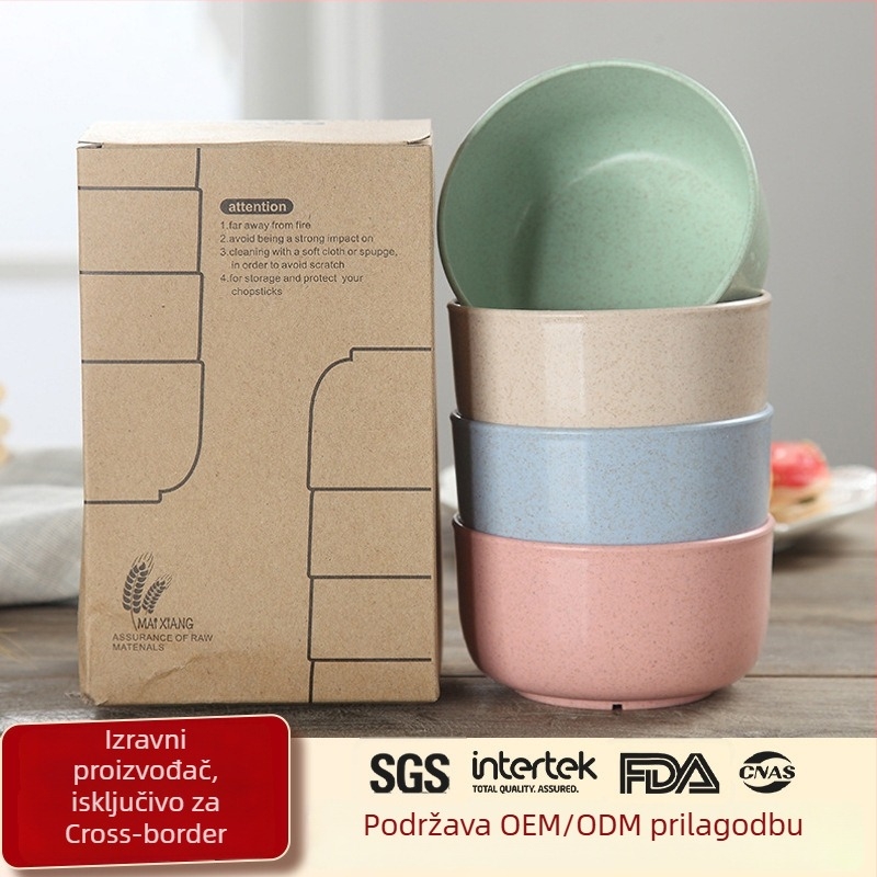 Set zdjela od slame pšenice, kružne, 4 komada, mikrovalna kompatibilnost, mogućnost prilagodbe